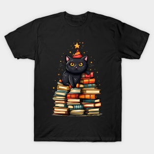 Christmas Cat Books graphic T-Shirt